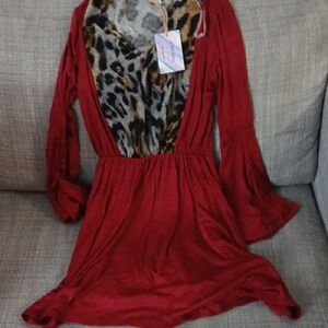 Auditions Red and Leopard Print Mini Dress